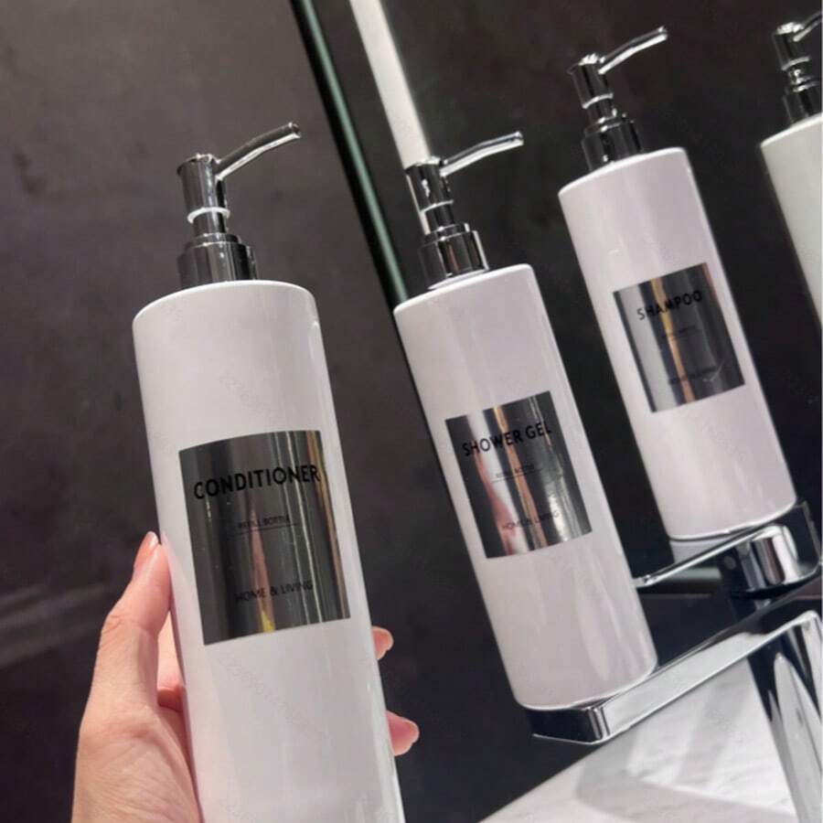 3 件/套 - 500 毫升，圆柱形瓶形，高品质美观白色，搭配银色防水分类贴纸，理想的家居收纳用品，适用于洗手液、洗衣液、洗发水、沐浴露等感光产品，适用于酒店、浴室、住宅和度假租赁