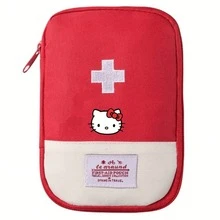 Sanrio 1 pieza Botiquín de primeros auxilios extra grande portátil de Sanrio Hello Kitty - Bolsa de transporte de tela Oxford duradera, diseño plegable con bolsa impermeable, almacenamiento con tema rojo y blanco para el hogar, la oficina y los viajes, artículo de viaje imprescindible, regalo de Navidad