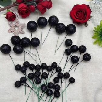 50 pièces Bouchons décoratifs en boules noires pailletées, boules décoratives en mousse pailletée convenant pour les boules de vœux de Noël, les mariages, les fournitures de fête d'anniversaire