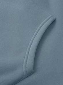 男士字母和棕榈树印花长袖口袋抽绳连帽运动衫，秋冬休闲款 - 淺藍色 - 查看 3