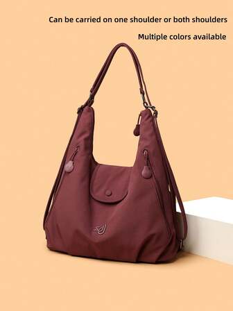 1pc Solid Color Versatile Multi-Layer Backpack, Nylon Fabric, Zipper Closure, Fashion Casundy Backpack, Women's Shoulder Bag, Suitable For Daily Commute, Work, School, Shopping, Short-Distance Travel