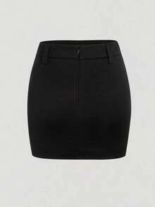 Gonna mini aderente cargo di nuovo stile monocromatico con tasche multiple, vita alta snellente con chiusura lampo, stile streetwear Y2K - nero - Visualizzare 5