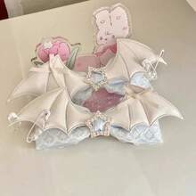 Delicate Black Pink Lace Bow Wing Edge Clip Sweet Girl Hairpin - White Wing Hairpin (ribbon Is Blue) - View 11