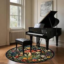 Bohemian Style, Cartoon Mushroom & Flower Pattern, Round Rug, Soft Velvet Material, Machine Washable, Suitable For Entryway, Living Room, Study, Closet, Hallway, Sunroom, Patio, Outdoor Camping, Picnic And Home Decor - Multicolor - View 3