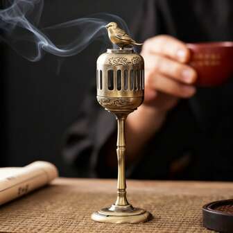 Elegante quemador de incienso con faisán dorado y grulla - Alto y exquisito, artesanía meticulosa, ideal para yoga, meditación, lectura y decoración del hogar/oficina, sin necesidad de electricidad