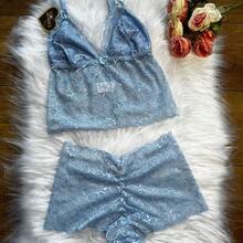 Husband Waiting Set Lace Lingerie Cropped Top And Sexy Short Panties - REF334 藍色/嬰兒 - 查看 3