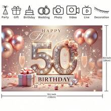 50th Birthday Backdrop Banner, Gold And Rose Gold 50th Birthday Celebration Banner, Elegant Party Decor With Champagne Glass, Balloons And Gift Box Design, Suitable For Indoor/Outdoor Use, 50th Birthday Party Decorations, Cake Table Decor, Home Garden And Living Room Decor - Multicolor - View 6