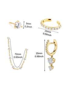 4 Pcs Classic Gold Plated Cubic Zirconia Drop Dangle Earrings For Women Cz Zirconia Chian Stud Earrings Set - 4pcs/set - View 4