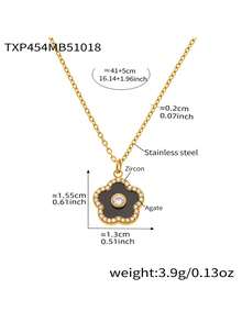 1pc 18K Gold Plated Stainless Steel 5-Leaf Flower Cubic Zirconia Necklace & Bracelet Jewelry Set, Suitable For Daily Wear And Gifting, Valentine's Day, Birthday, Mother's Day