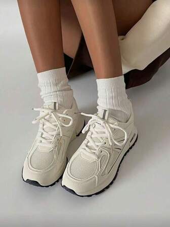 Dam Rund tå Snörning Tjock Sula Student Casual Bekväma Platåsneakers