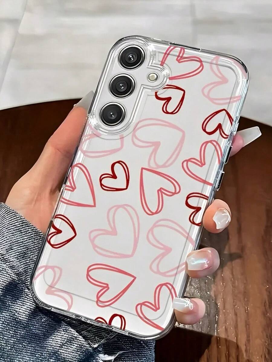 Rosa handgemaltes Herz Phone Case Suitable For compatible with Sumsung Galaxy S21/22/23/24/25Ultra/EDGE/FE+,NOTE10,PRO,20,ULTRA,A73/72/54/53/52/50/35/34/33/25/24/23/22/20/20S/16/15/14/13/12/10/10S, compatible with iPhone17,17AIR,16, 15, 14, 13, 12, 11, PRO MAX, X, XS, PLUS,