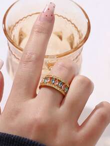 New Copper Inlaid Cubic Zirconia Crown Couple Ring, Unique Ins Style