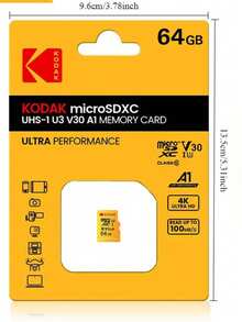 Kodak 柯达耐用高速 32GB 64GB128GB 256GB Micro SD 卡，防水，Class 10 U3，非常适合 4K 高清拍摄和广泛兼容性+适配器 - 黃色 - 查看 3