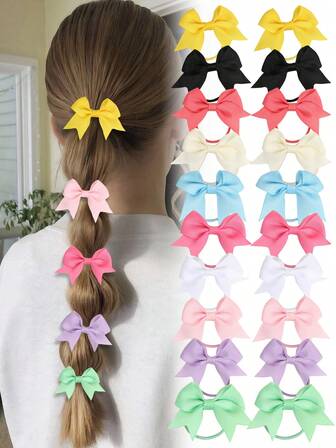 20个彩色蝴蝶结发圈套装，多色发圈，可爱女孩发饰，弹性发带，甜美少女发饰，生日派对礼物，发绳，马尾发圈，发圈，橡皮筋