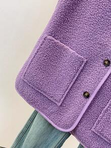 YUXIN 秋冬季女士必备单品！柔软仿羊羔绒无袖开衫背心，配有双口袋，超级保暖，日常百搭。 - 紫色 - 查看 9