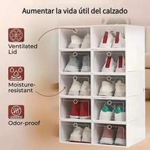 MaderaReal 14 cajas de zapatos y cajas de almacenamiento apilables de color blanco, adecuadas para clasificar zapatillas de tenis, tacones altos y otros zapatos (blanco,negro) - Negro - Ver 4