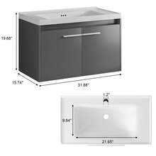 31" Floating Bathroom Vanity With Sink Combo, Wall Mounted Bathroom Vanity Cabinet With LED Light, 2-Door Bathroom Storage Cabinet For Small Bathroom, White/Grey/Black, (USB LED Strip) - Grey - View 2