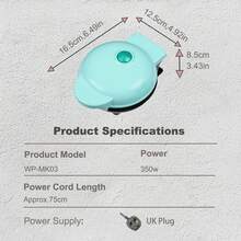 1pc 350W 4-Inch Mini Non-Stick Heart-Shaped Waffle Maker; Breakfast Maker; Available In Pink, Green, Red; EU/US/Brazil Plug Options; 2-Minute Preheating, 3-5 Minute Cooking - Blue - View 3