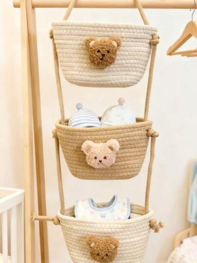 卡通图案婴儿友好型悬挂式收纳篮，玩具整理篮，婴儿房和卧室装饰