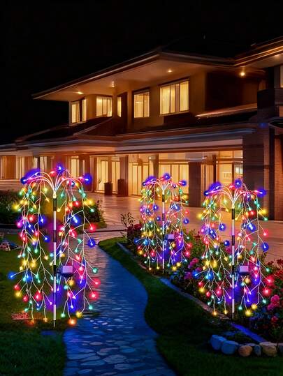 1 Piece 120/200 LED Solar Fireworks And Firecracker Lights, IP44 Waterproof Lawn Lights, 8 Lighting Modes Smart Decorative Lighting, Suitable For Courtyard, Garden, Path And Landscape Lighting, Suitable For Parties, Christmas, Halloween, White/Warm White/Color