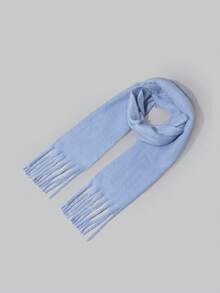 DareSee 1 szt. damski puszysty długi szalik z frędzlami na zimę, jednolity kolor nieba, duży i gruby, obszerny, ciepły koc, szalik, akcesoria, prezenty świąteczne dla kobiet - Jasnoniebieski - Zobacz 5