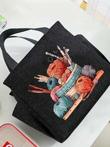 Large Capacity Woven Storage Bag - With Zipper Design, Machine Washable Polyester Craft Bag, Suitable For Knitting, Crochet, Weaving - Perfect Gift For Crafting Lovers (Red), Patterned Tote Bag, Zipper Closure Lunch Bag Lunch Bags Insulated Lunch Bag Cooler Bag Lunch Box Lunchbox For Women For Men Travel Essentials - Multicolor - View 7