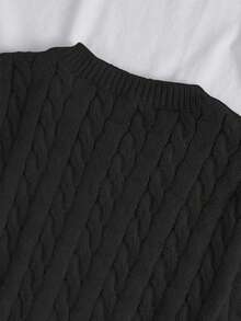 女士可爱复古纯色圆领短袖荷叶边下摆修身针织连衣裙，简约风格，适合夏秋季日常休闲穿着 - 黑色 - 查看 6