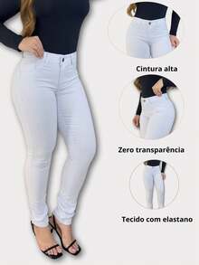 Noble Denim Look Calça Feminina Branca Cintura Alta Skinny Com Elastano - Branco - Visão 6