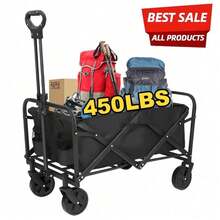 220 Lbs/ 450 Lbs Heavy Duty/ 680 Lbs Practical Fully Foldable Cart, Large Capacity Camper Suitable For Yard Shopping/ Sports/ Outdoor/ Gardening Equipment Transport, Black Multi-Purpose Tool Cart, Outdoor Utility Cart, Foldable Design, Heavyduty Cart - 黑色 - 查看 9