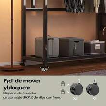 Armario Plegable con Cortinas y Ruedas - Clóset Perchero Portátil para Ropa, Guardaropa de Lona y Metal para Lavandería, Dormitorio, Oficina - Fácil Instalación - 160, Negro - Negro - Ver 6
