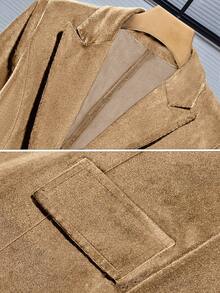 女士休闲修身单排扣长袖天鹅绒西装外套，适合通勤，秋冬季 - 杏色 - 查看 4