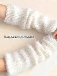 1双蓬松羽毛针织腿套，厚实宽松款，Y2K风格可爱腿套，可作手套使用，秋冬季保暖舒适 - 彩色 - 查看 6