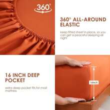 JSD Burnt Orange King Sheet Set With Side Pocket Corner Straps, 4 Piece Soft Microfiber Bed Sheets Extra Deep Pocket - MàuD - Xem 5