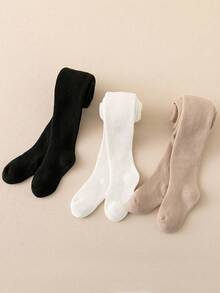 3pcs Girls' Solid Color Tights For Daily Wear