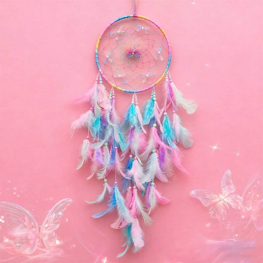 Boho Feather Dream Catcher Colorful Beaded Hanging Decor For Wall Bedroom Living Room Home - Multicolor - View 1