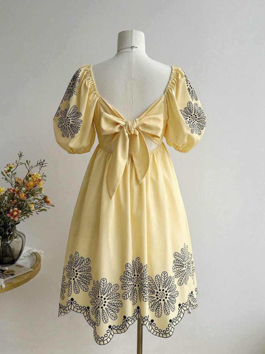 Rusttydustty A Yellow Flame-Patterned Casual Dress For Women Boho Vacation New Year's Wear Party - Yellow - View 1