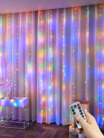 USB Powered Waterproof LED Curtain String Lights, 8 Lighting Modes With Remote Control, Suitable For Christmas, Wedding, Party, Home, Garden, Bedroom, Wall Decor