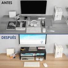 Soportes de Monitor de Computadora, Soporte Elevador para Monitor 2 Niveles con Cajones y Organizador de Cables, Soporte para Monitor Sostiene Hasta 20KG para Monitores Computadora Portátiles - 1 - Ver 8