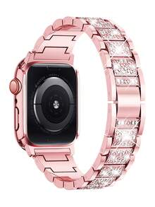 Conjunto de correa y caja de reloj con brillantes diamantes de imitación, compatible con Apple Watch para mujer. Elegante correa metálica con incrustaciones de diamantes de imitación y caja hueca de policarbonato con doble hilera de diamantes de imitación. Compatible con Apple Watch Series Ultra/11/10/9/8/7/6/5/4/3/SE, 38/40/41/42/44/45/46/49 mm. Preciosa y brillante correa y caja.