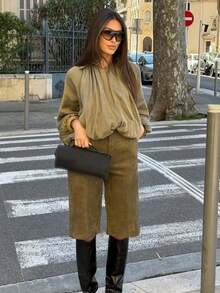 Chaqueta bomber verde oversize para mujer - Chaqueta casual con manga larga y cremallera delantera - Verde militar - Ver 9