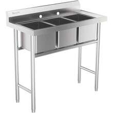 Commercial 304 Stainless Steel Sink 3 Compartment Free Standing Utility Sink - 銀色 - 查看 1