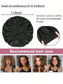 1pc Elastic Satin Bonnet Silk Hair Bonnet For Sleeping Hat Hair Sleep Cap - Black - View 10