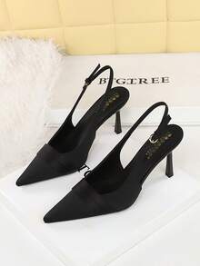 European & American Style Banquet Pointed Toe Satin Stiletto Hollow Out Ankle Strap High Heel Shoes For Women