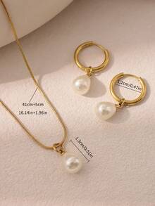 1 Set Necklace + Earrings Jewelry Set For Women, Elegant & Fashionable Faux Pearl Teardrop Pendant Necklace, Minimalist Everyday Jewelry, Gift For Girlfriend Or Mother On Holidays/Birthday