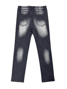 Jeans acampanados para hombres, jeans acampanados ajustados y desgastados, jeans apilados Y2K, jeans bordados con lavado de contraste, aptos para todas las estaciones - Negro - Ver 3