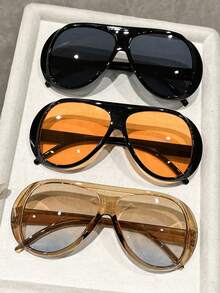 1/4pcs Women Plastic Black Tea Leopard Pilot Frame Ombre Lens All-Season Street Style Stylish Futuristic Hot Girl Style Cool Fashion Eyeglasses,For Women-Outdoor Casual Activities,Appointment Outfits,Bachelorette Party,Beach Accessories - 彩色 - 查看 2