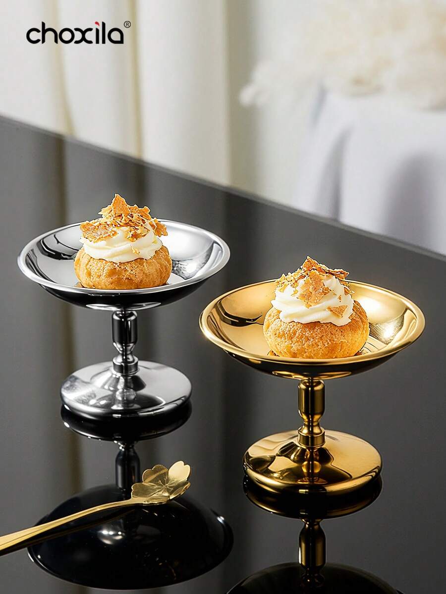 choxila 1pc Stainless Steel Ice Cream Cup, Metal Serving Dessert Bowl, Serving Tray, Food Plates, High Footed Yogurt Snack Candy Cups For Salad Fruit Pudding, Silver/ Gold, Family Gatherings, Weddings, Ramadan, Eid Al-Adha - Multicolor - View 1