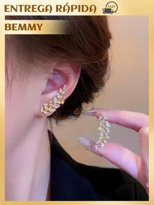 BEMMY Luxurious And Elegant Rhinestone Leaf Earrings, Suitable For Women's Parties, Festivals And Gatherings - 金色 - 查看 1