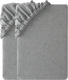 SOULFUL Fitted Sheet 140 X 200 Cm, 100% Washed Cotton Flat Sheet Up To 25 Cm Mattress Height, Breathable With Linen-Like Handle, Oeko-Tex Certified, Sage Green - Grey - View 12