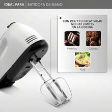 RCA Batidora de Mano RC-093 con 7 Velocidades, Motor de 100 W, Accesorios de Acero Inoxidable, Diseño Compacto, Portátil y Ligero, Ideal para Repostería, Mezclar Masa y Preparación de Alimentos. - 1 - Ver 6